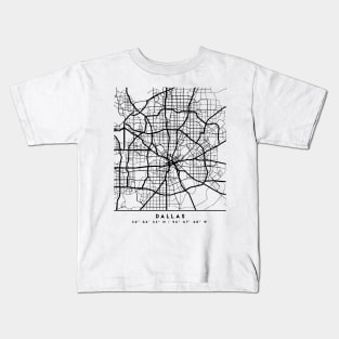 DALLAS TEXAS BLACK CITY STREET MAP ART Kids T-Shirt